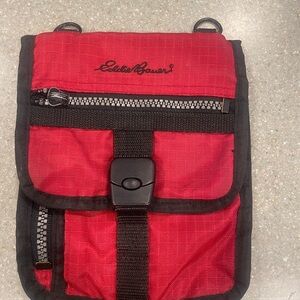 Eddie Bauer Red Belt Bag with Durable Fabric and Flap Closure